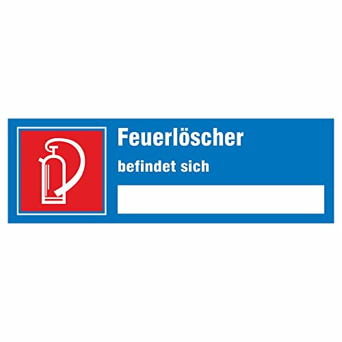 Indigos UG - Schild auf Sicherheitseinrichtung Feuerlöscher befindet sich. - 14,00 cm x 5,00 cm - Warnung - Sicherheit - Hotel, Firma, Haus - Aluverbundplatte 3mm - Hinweisschild - Warnschild