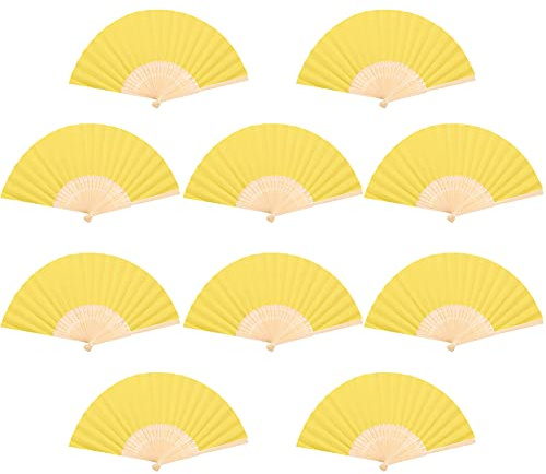 URFEDA Gelb Fächer Hochzeit,10 STK Handfächer Papierfächer,Hochzeitsfächer Taschenfächer Faltfächer Gastgeschenk Fecher Sommer Hochzeit,Hochzeitsdeko Hand Fan Asiatische Deko für Geburttag, Party
