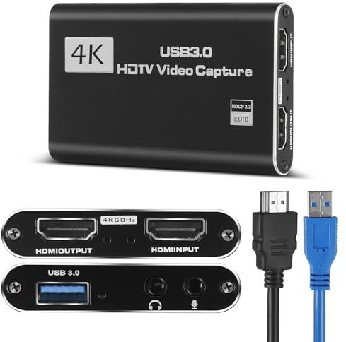 4K HDMI Video Capture Card, Gaming Capture Card with Microphone, Full HD 1080P 60FPS USB Capture Card, USB 3.0 HDMI Video Capture Device