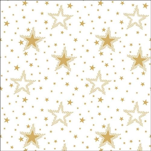 20 Servietten Weihnachten Sternenmuster gold-weiß als Tischdeko. Papierservietten mit Motiv. Auch für Decoupage und Serviettentechnik 33x33cm