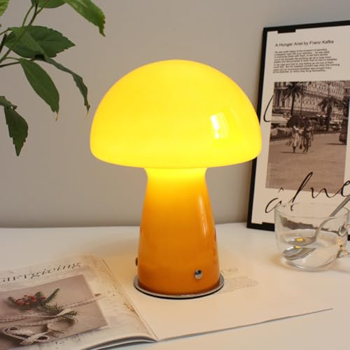 GUANSHAN Pilz Tischlampe Hochzeit Nachttischlampe Europäischer Stil Glas Nachtlicht Bauhaus Dekorative Tischleuchte für Schlafzimmer, Wohnzimmer, Hochzeitsgeschenk