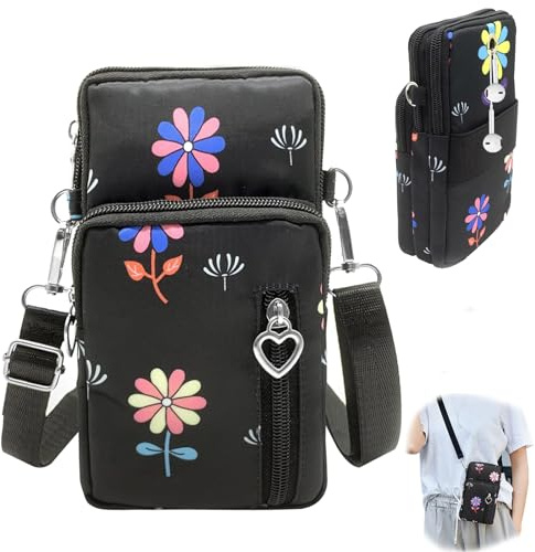 SwirlColor Phone Bags for Women Crossbody, Small Waterproof Nylon Mobile Phone Bag with Adjustable Shoulder Strap Large Capacity Phone Pouch with Zip Coin Purse