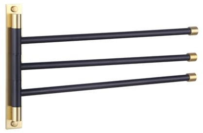 GERZWY SUS 304 Porte-Serviettes de Salle de Bain en Acier Inoxydable 3 Barres Bras Pliable Barre pivotante Porte-Serviettes de Bain Support Mural (Noir et doré)