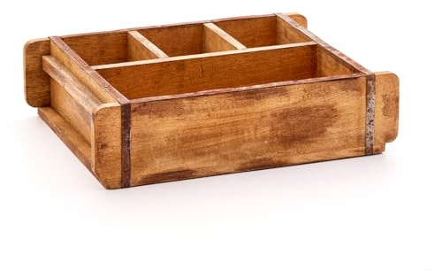 Die Stadtgärtner Vintage Ziegelform aus recyceltem Holz mit vier Kammern – 42 x 24 x 10 cm | Holzkiste mit vier Kammern – 1 große, 3 kleine | Hochwertige Dekokiste mit Metallbeschlägen