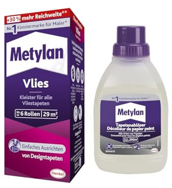 Metylan Vlies, Tapetenkleister für Vliestapeten, Kleister mit hoher Ergiebigkeit (1x180g) & Metylan Tapetenablöser Aktiv-Konzentrat, löst schnell und problemlos (1x0,5l)