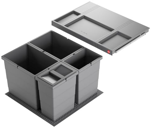 Hailo Abfallsammler 3301641 Einsatz | Allegro Abfalleimer 4fach flexiebel | Einbau Mülleimer passend in 60 cm Schrankauszug | Antirutschmatte Inneneimer und Deckel Höhe 345 in Kunststoff Dunkelgrau