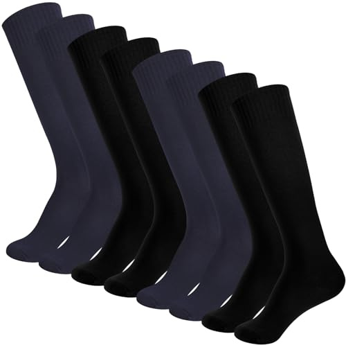 Zuimei 4 paia di calzini da calcio da uomo, neri, blu navy, alti al ginocchio, calzini lunghi sportivi per calcio, basket, hockey, calzini sportivi per uomo adulto, taglia 38-46, nero, blu., 5-11