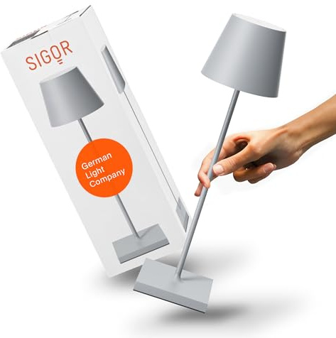 SIGOR Nuindie 2.0 LED Akku-Tischlampe, nebelgrau | Dimmbar • Indoor & Outdoor • IP54 • 38 cm • USB-C • 12 h Leuchtdauer