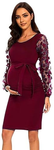 LAEMILIA Robe Grossesse Shooting Photo Robes Maternité Moulante à Manches Longues Florale Vêtement Femme Enceinte Tenue Elégante Chic Séance Photo Mariage Fête Soirée S-XL