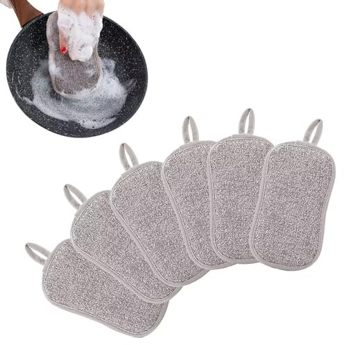 Inlefen 6 Eponges Vaseille Reutilisable Lavable en Microfibre Non Rayants Double Face Magique Brosse Grattante pour Ménage Cusine Salle de Bain