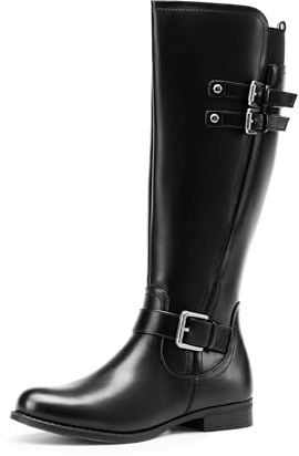 DREAM PAIRS Women's Knee-High Boots, Comfortable Chunky Block Heel Pointed Toe Pull On Side Zipper Suede Slouch Riding Boots,Size 8,Black,SDKB2413W
