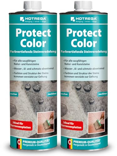 HOTREGA Protect Color Steinveredelung 2L | Granit Schiefer Beton | Farbvertiefender Schutz gegen Flecken & Wasser | Natur- & Kunststein | Für innen & außen | 2x 1 Liter Set | Trocknet fix