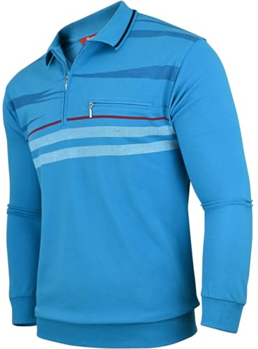 Soltice Herren Poloshirts Langarm Polohemden mit Brusttasche, Gestreifte Blousonshirts aus Baumwoll-Mix (M bis 3XL)