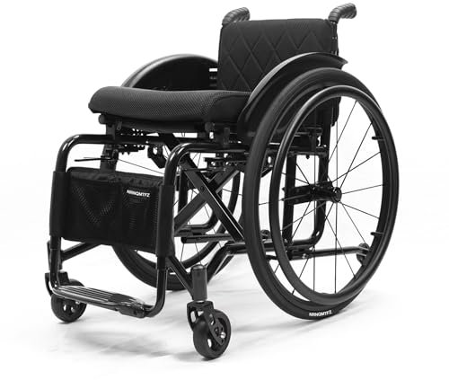 Selbstfahrender Sportrollstuhl – Leichtes, zusammenklappbares Aluminium,Superleichter Rollstuhl mit Aluminiumrahmen,Multifunktionaler manueller Rollstuhl,Belastung 100 kg(Seat width 42cm/16.5in,Black)
