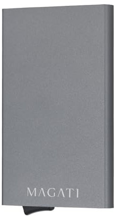 MAGATI AluGuard RFID Kartenetui - Slim Wallet Aluminium mit RFID-Schutz - Kompaktes Kartenhalter für Herren & Damen für bis zu 7 Karten - Grau