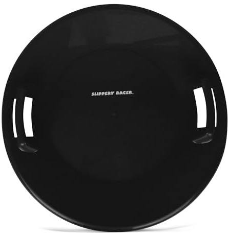 Slippery Racer Heavy-Duty Cold Resistant Downhill Pro Adults and Kids Plastic Outdoor Winter Saucer Disc Snow Sled with Handles (Black, 1 Pack)