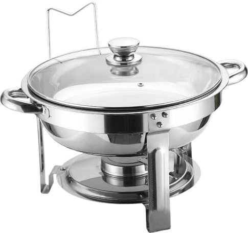 KLFEXVP Chafing Dish Buffet Set Chafing Dish 4.5L Stainless Steel Round Chafing Dishes with Glass Lid Detachable Chafing Dish Set with Bottom Tray for Buffets Catering Parties Chafing Dishes