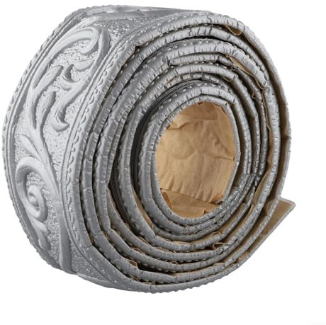 Bulevisiter Wandbordüre, selbstklebende Tapetenbordüre, selbstklebende Schaumstoff-Bordüre, 3D-wasserdicht, Wandrandaufkleber, Tapetenbordüren (Silber und Grau)