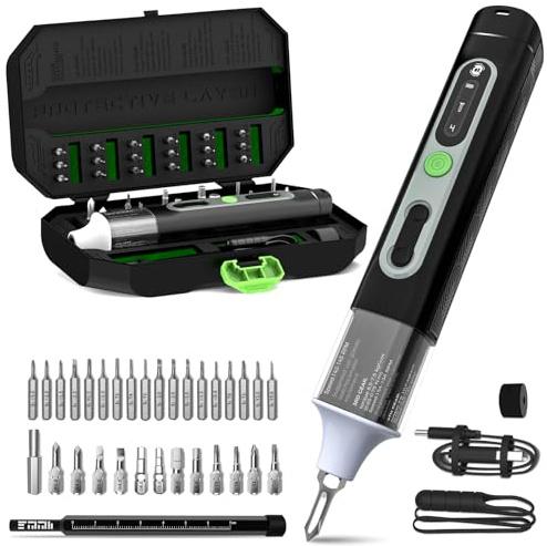 Elektrisk Precisionsskruvdragare 36-i-1 – Mini Skruvdragarsats med 4 Vridmoment, LED-skärm & 1500mAh Batteri | USB-C Snabbladdning, H4 & H6.3 Bits för Mobil, Laptop & Möbler