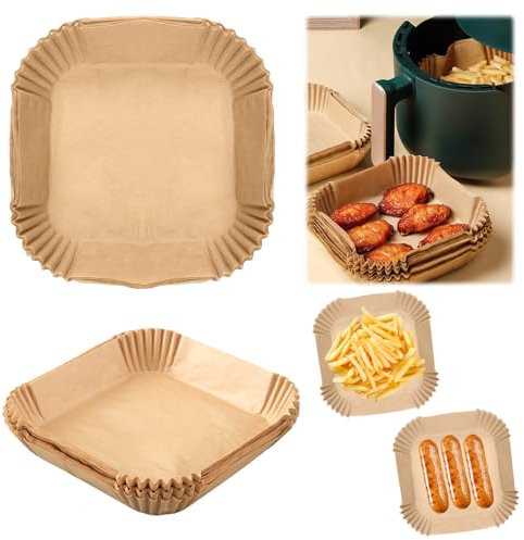 100 Pezzi Carta Quadrata in Teglia,18x18 cm Carta per Friggitrice ad Aria,Cartas Monouso per Friggitrice ad Aria,Cartas per friggitrice ad aria Resistente,per Friggitrice ad Aria Calda Forno