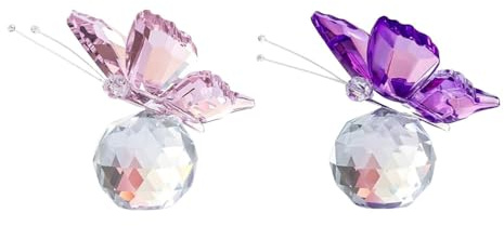 Ieron 2 Figuras de Mariposas voladoras de Cristal con Base de Bola de Cristal, Adorno Coleccionable (Morado/Rosa)