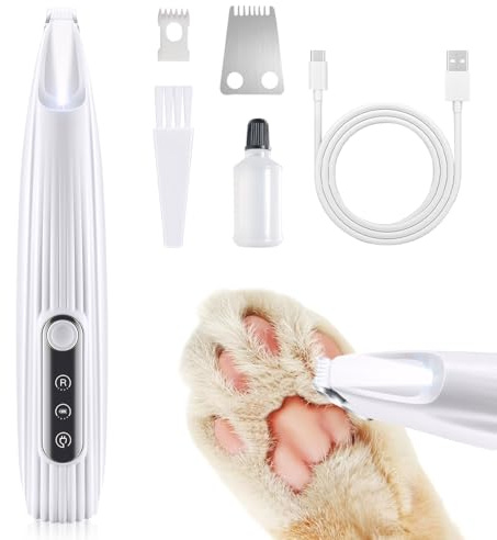 Tondeuse pour Pattes de Chien de Précision, Tondeuse pour Chien Silencieuse, Coupe-Pattes avec Lumière LED, Tondeuse Chat Tondeuse pour Patte Étanche, pour Patte, Oreilles, Visage, Corps (Blanche)