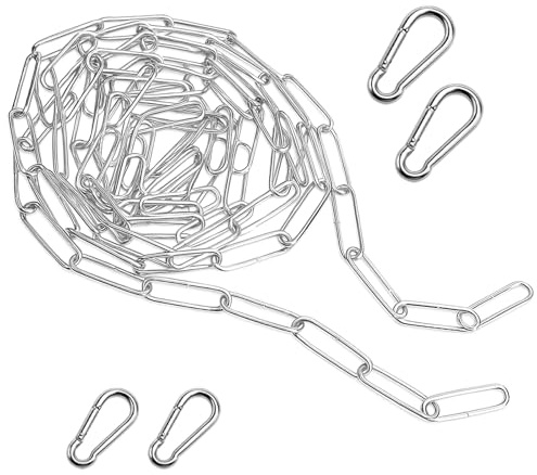 APOMOONS 3 Meter Gliederkette Meterware Edelstahlkette Metallkette zum Aufhängen Metall Ketten Ankerkette Rundstahlkette Verzinkte mit 4 Karabiner für Hundekette Schaukeln Hängesessel Wäscheleine 3mm