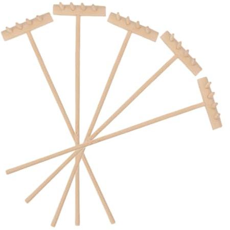 Milisten Mini Rastrillos Artesanales 5 Piezas de Madera para Bandeja | Acabado Rústico Sencillo, Portátiles y Resistentes Deformación, para Jardín Sandbox y Estilo Farmhouse