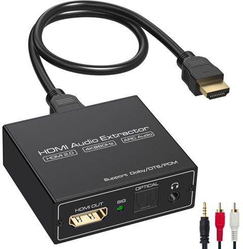 VEDINDUST HDMI ARC Audio Extractor Estrattore 4K@60Hz La porta di uscita HDMI supporta la funzione ARC Optical SPDIF TOSLINK e interfaccia audio stereo da 3,5 mm, supporta i formati LPCM 7.1/DTS/DSD