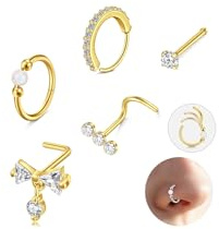 MODRSA Acier Nez-Stud Nez-Piercing Nez-Anneau : 5 PCS 20G(0,8 mm) Acier Inoxydable Nez Piercing Bijoux avec zircone cubique