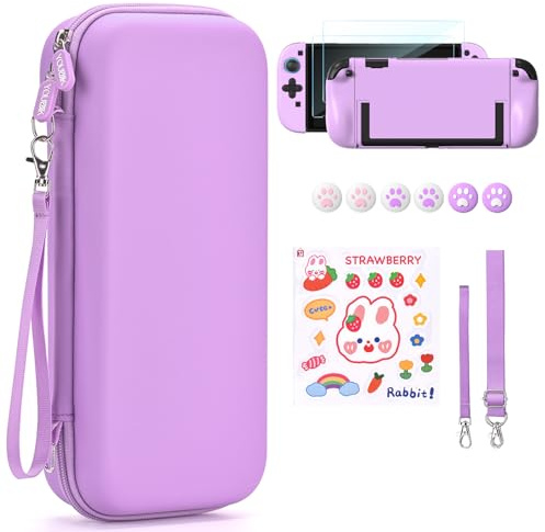 Younik Funda Switch 2 para NS Switch 2 (2025), Kit de 15 en 1 Accesorios Incluye Funda de Transporte con 19 Ranuras para Tarjetas de Juego, Carcasa Protectora para Consola y J-Con (Morado)
