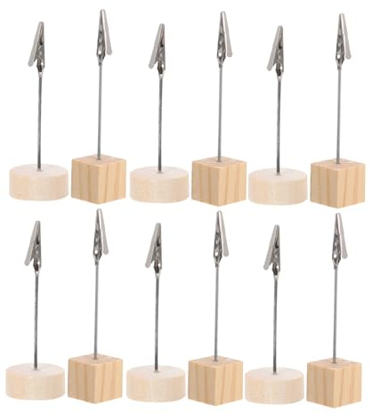 MUELODSIC 20 Piezas Soportes de Madera para Tarjetas de Mesa Portafotos y Notas de Escritorio para Eventos y Oficina Diseño Rústico Cuadrado y Cilíndrico