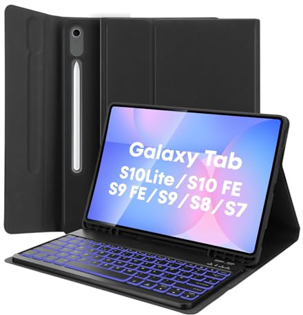 MAYPHY Backlit Keyboard Case for Samsung Galaxy Tab S10 Lite/S10 FE/ S9 FE 10.9/ Tab S9 11, Magnetic Detachable Bluetooth Keyboard Cover for Galaxy Tab S9/S8/S7/S10 FE/S9 FE/S10 Lite, Black