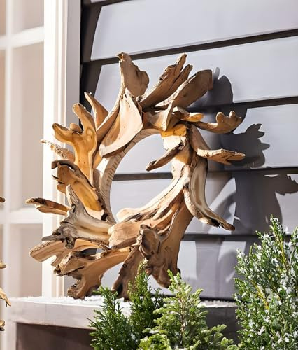 Dekoleidenschaft Dekokranz Holzscheiben Türkranz Ø 50 cm groß, Wandkranz, Tischkranz, Holzkranz dekorativ, ganzjährig nutzbar, Türdeko