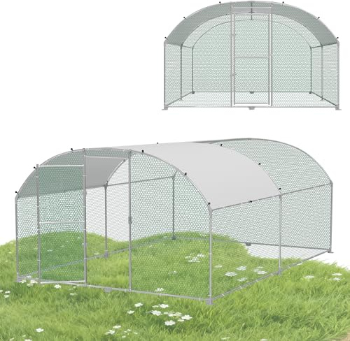 HENGMEI Hühnerstall Freilaufgehege Verzinkter Stahl Hühnerkäfig Hühnerhaus Freigehege, Geflügelstall Voliere für Hühner Kleintiere Geflügel Kaninchen, 3x4x2m (Dome Roof)
