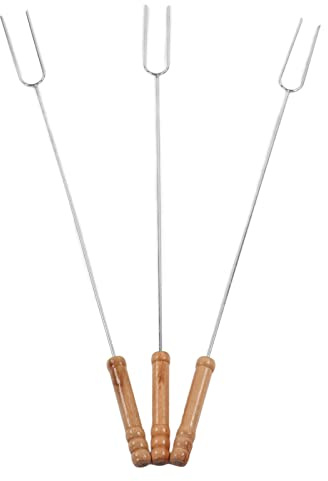 Qcwwy 3 Stück Grillgabeln, Edelstahl-Bratstab, Griff aus Buchenholz, 47,2 Cm, für Camping, Grillen, Outdoor-Aktivitäten, Grillzubehör