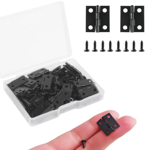 Mini Hinges Black Small Butt Hinge 60 Pcs Iron Folding Hinges with 240 Screws for Wooden Box Jewelry Box Cabinets Dollhouse Picture Frame DIY Crafts (18 x 15mm)