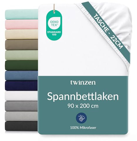 Twinzen Sábana Bajera Microfibra 90x200 Blanco Altura 25 cm | Suave al tacto · Transpirable · Secado rápido · Fácil de cuidar · Lavable a 40 °C · Certificado OEKO-TEX