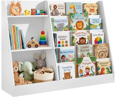 SONGMICS Custos Colección - Mueble de Almacenaje para Libros y Juguetes, Estantería Montessori de 5 Niveles, Expositor de Libros Ilustrados, para Guardería, 30 x 103,6 x 80 cm, Blanco Nube GKR077WZ01