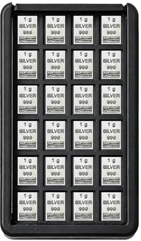 Edelmetall Sammelbox mit 1g Silberbarren (4–24 Stück) – Erweiterbare Silberbarren Sammlung in praktischer Box inkl. Geschenkbeutel, Grußkarte & Echtheitsgarantie Silberstücke24 (24x 1g Silber)