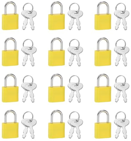 PATIKIL Mini Padlock, 12 Pcs Small Plastic Decorative Diary Lock Mini Keyed Padlocks with Keys for Diary Book Suitcase Jewelry Box Backpack Luggage, Yellow