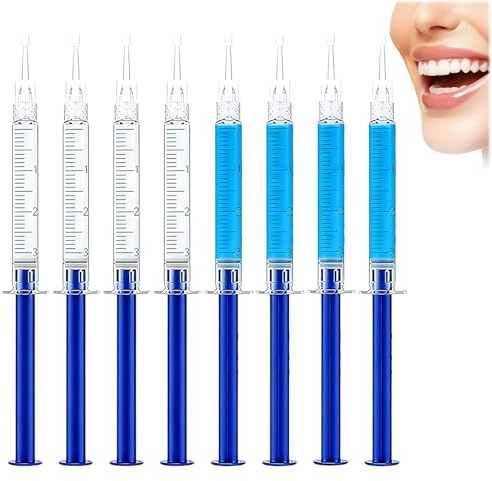 8 Pcs Teeth Whitening Gel Syringes, Tooth Whitening Gel for Trays for Sensitive Teeth Removes Stains Brighten Smile Works with Led Light & Tray
