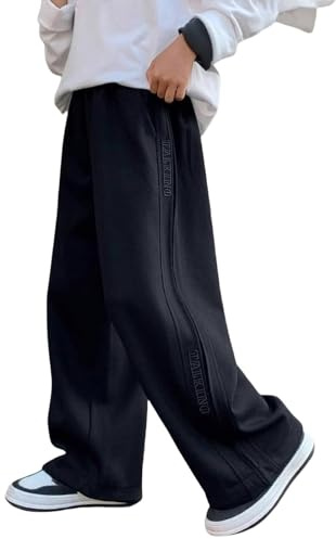 Pantalon de Jogging Sportif pour garçon à Jambes Larges, Pantalon de Sport d'automne décontracté, Taille élastique, Pantalon Baggy, Pantalon de Jogging avec Ourlet Ouvert pour Enfants et Adolescents