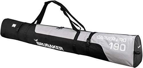 Brubaker Carver Pro Skidväska, vadderad, med dragkedja, slitstark och skärbeständig, skidväska för 1 par skidor och stavar, 190 cm – svart/silver