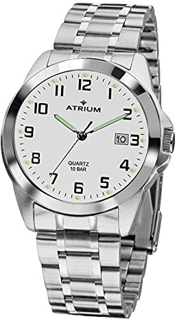 Atrium Herren-Armbanduhr sehr deutlich silberfarben Leuchtzeiger Datum Quarz 10 Bar Stahlband A16-30