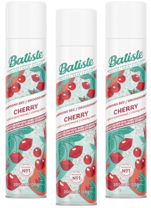 Batiste Shampooing Sec, Cherry, Rafraichit les Cheveux et Apporte du Volume, Parfum Cerise, Absorbe Excès de Sebum, Sans Rinçage, lot de 3 unites de 200ml