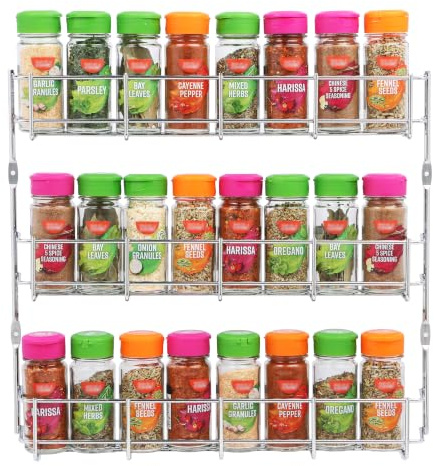 Buckingham 3 Tier Spice and Herb Rack Premium Quality Heavy-Duty Chrome Wall Mounted Kitchen Cupboard Storage Organiser 38.5 Cm (Tier 3)