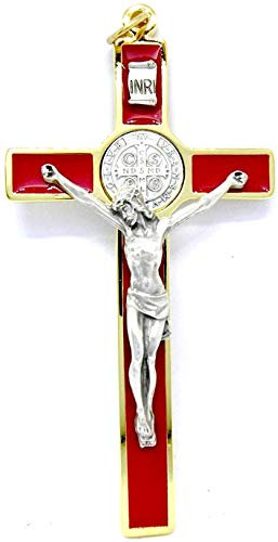 GTBITALY 10.389.21 SS Cruz de San Benito roja esmaltada a mano medida 12 cm oro con anillo exorcista exorcismo
