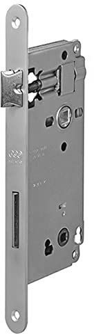 Serratura AGB serie Patent grande bordo tondo BAGNO - scrocco reversibile e mandata OTTONATO VERNICIATO azionato dal quadro da mm 6 Frontale mm 18