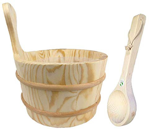 SudoreWell Saunakübel Saunaeimer aus Kiefernholz 4 l mit Einsatz und Saunakelle